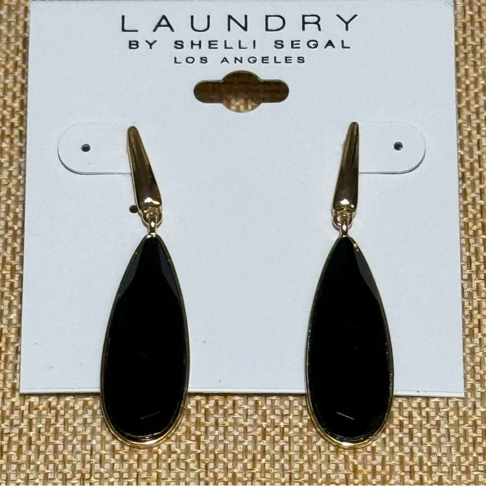 NEW Laundry by Shelli Segal Black Faceted Teardrop Dangle Earrings